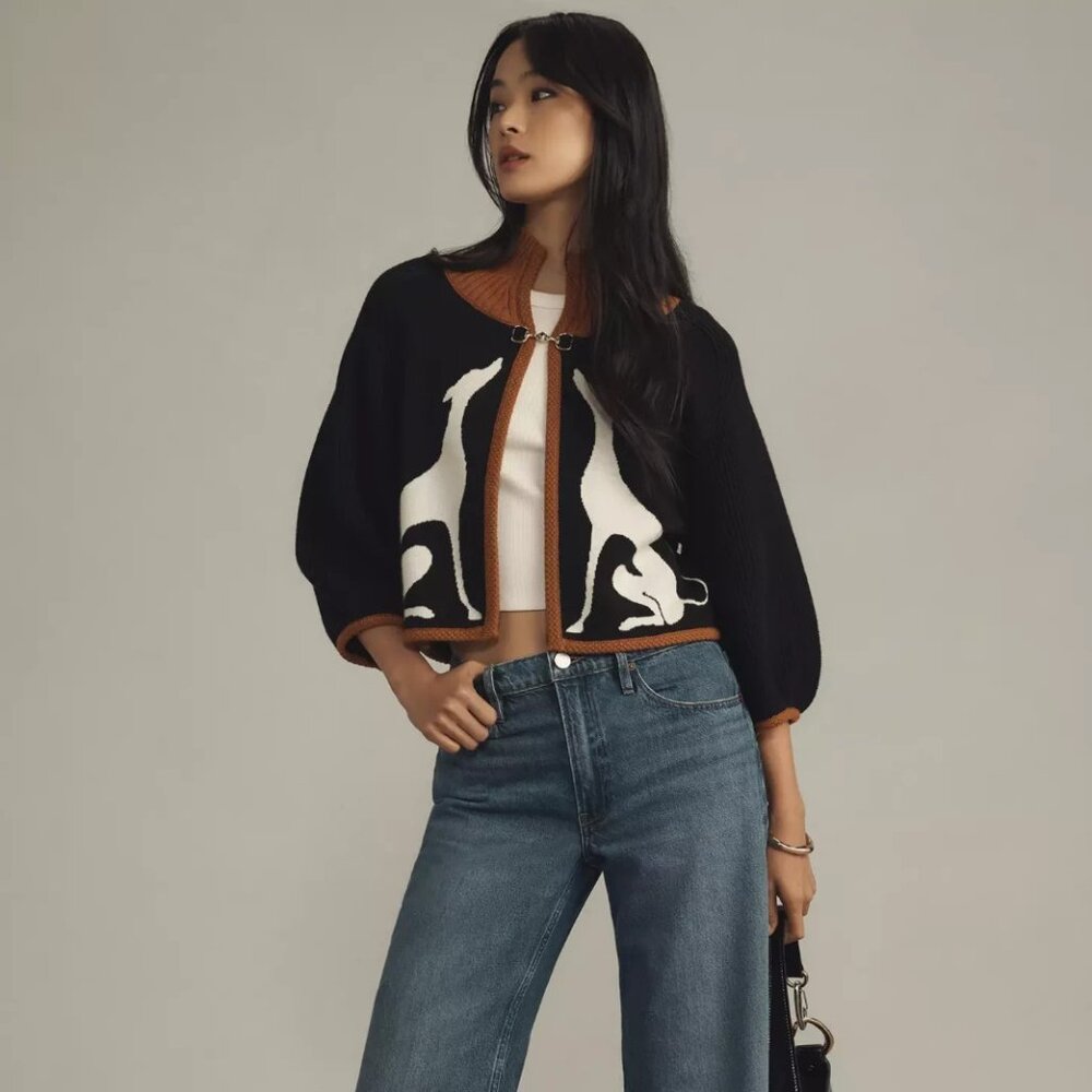 Anthropologie Maeve Dog Knit Cardigan Sweater Cape Greyhound Dogs Shrug 3X NWT - Picture 4 of 9